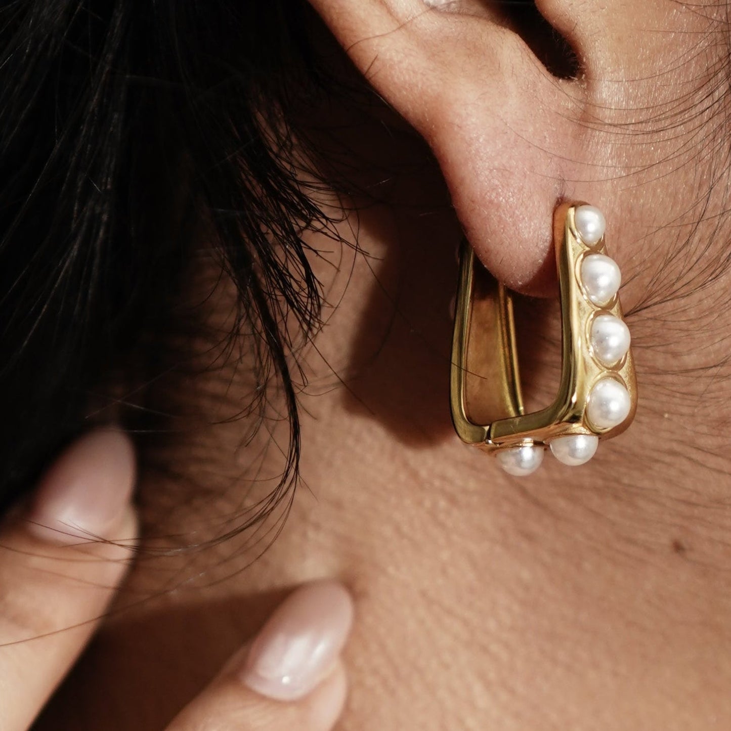 Square Hoops with Pearl Edges