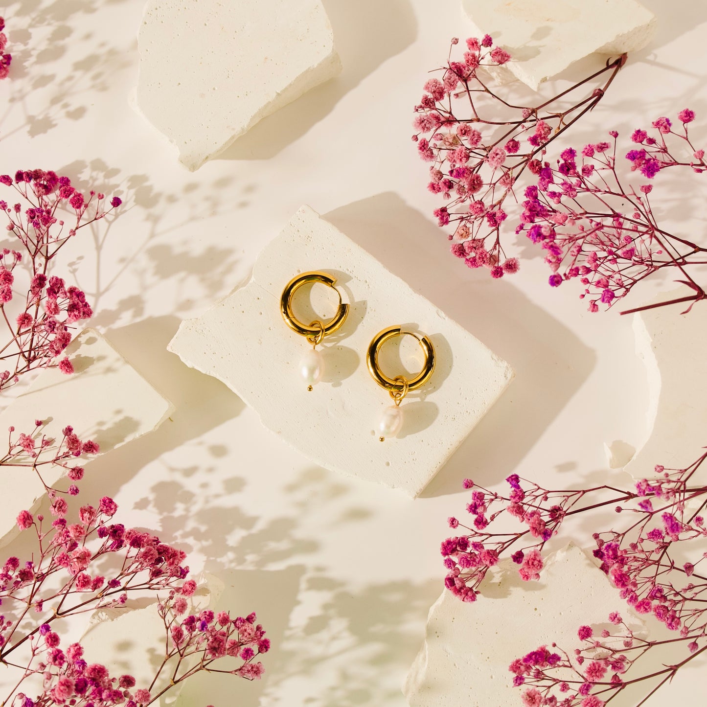 Pearl Drop Hoop Earrings