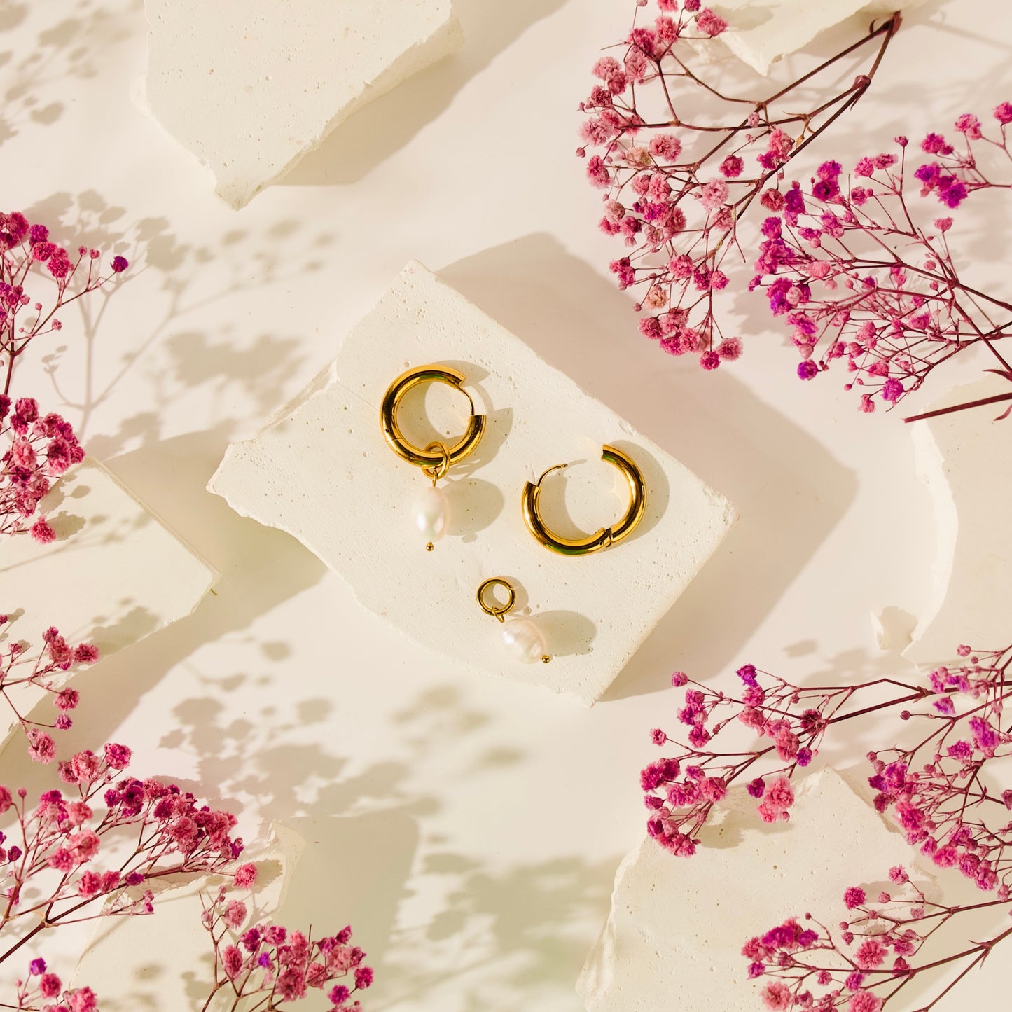 Pearl Drop Hoop Earrings