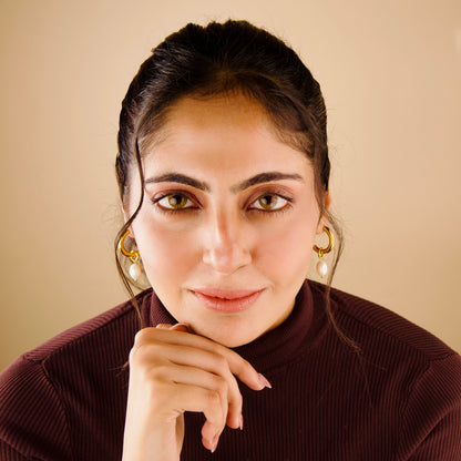 Pearl Drop Hoop Earrings