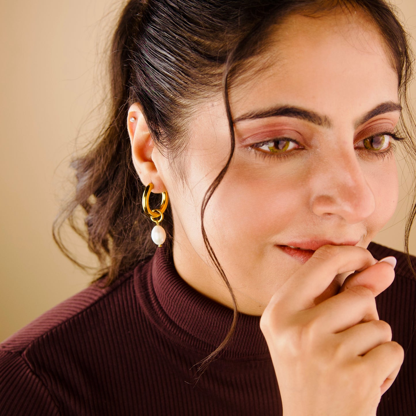 Pearl Drop Hoop Earrings
