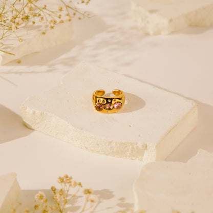 Asymmetrical Pink Stone Ring