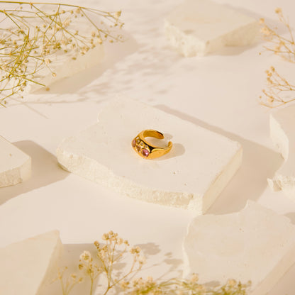 Asymmetrical Pink Stone Ring
