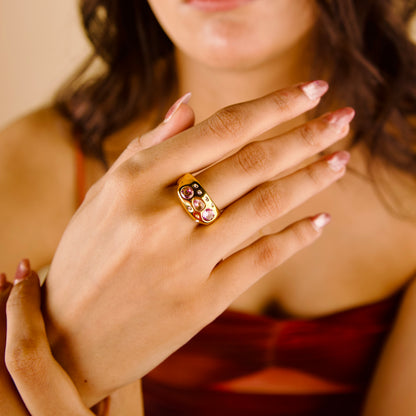 Asymmetrical Pink Stone Ring