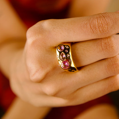 Asymmetrical Pink Stone Ring