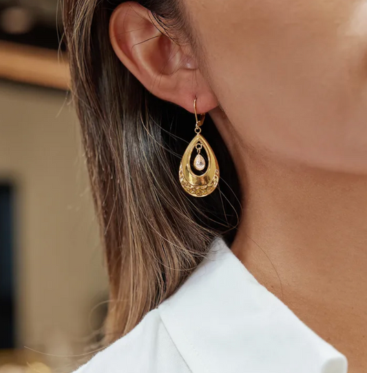 Pear Stone Glam Danglers-Gold
