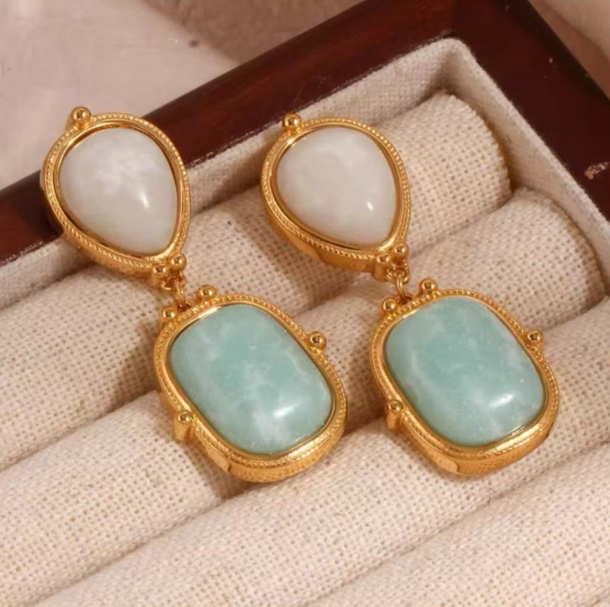 Aqua White Vintage Earrings