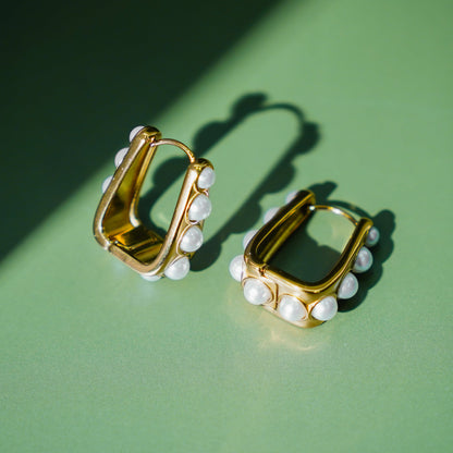 Square Hoops with Pearl Edges
