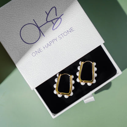 Square Hoops with Pearl Edges